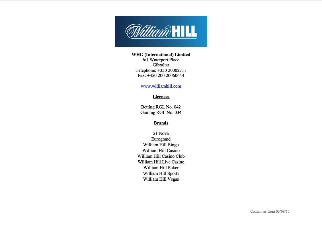 ウィリアムヒル（William Hill）のカジノライセンス
