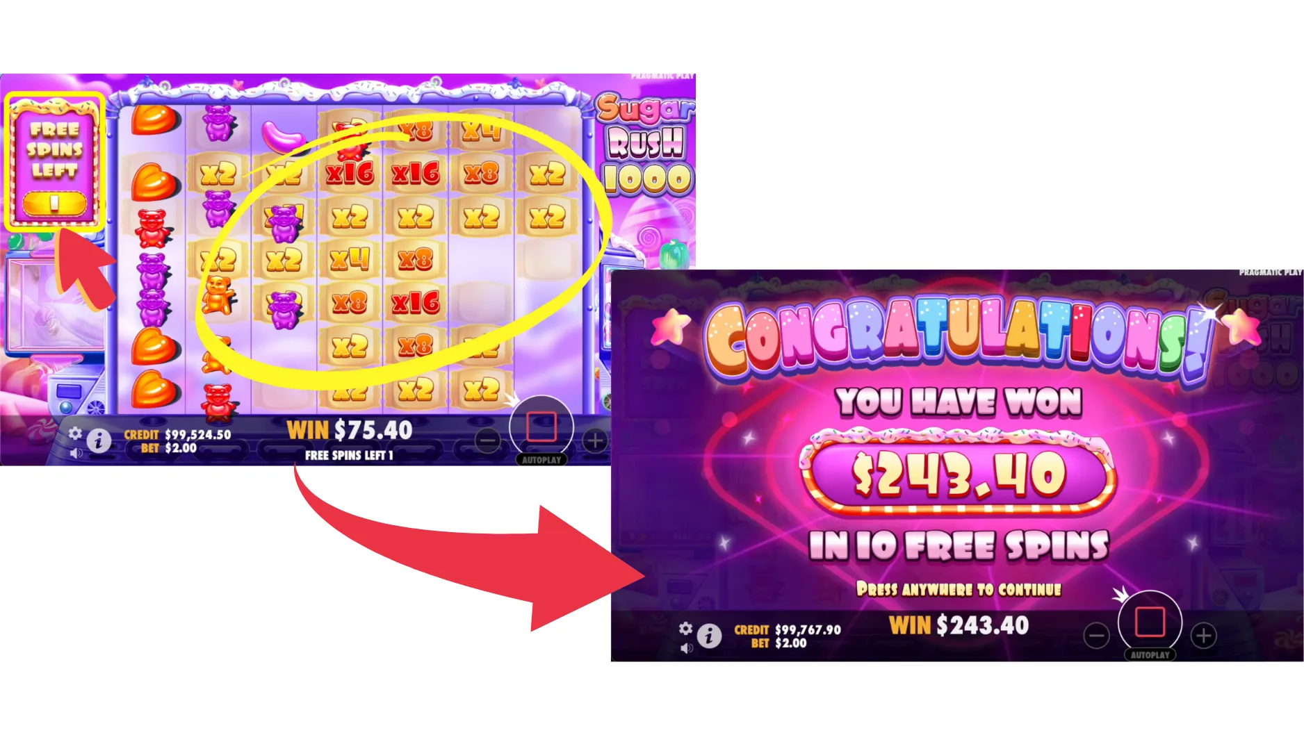 シュガー・ラッシュ・1000(Sugar Rush 1000)の基本的な流れ(ゲームフロー)