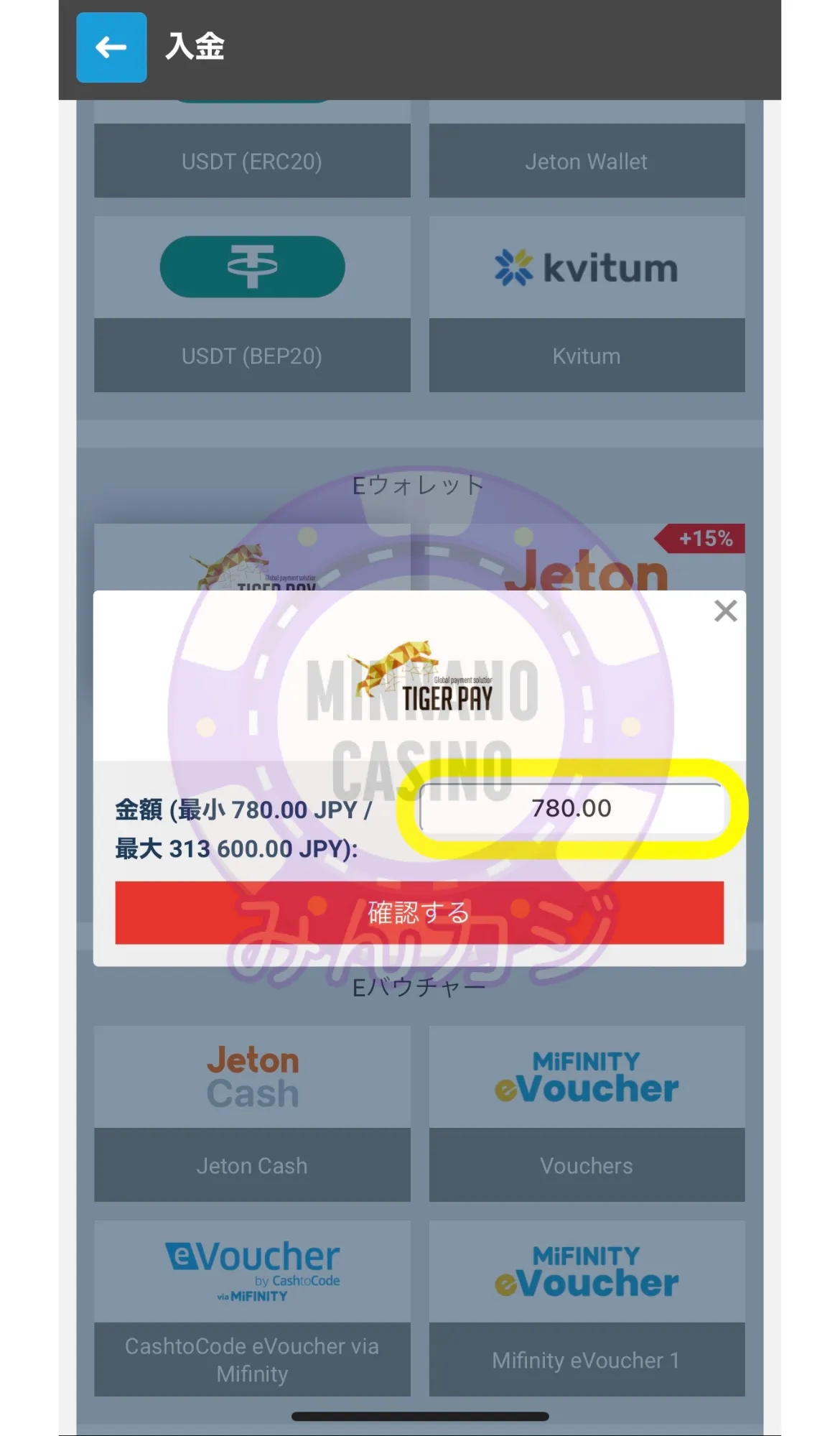 メガパリ（Megapari）TIGER PAY決済での入金方法 